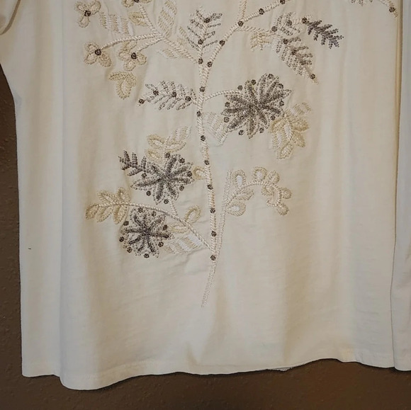 Coldwater Creek Women's Embroidery Tan & Cream Pullover Shirt Sz 1X - Picture 2 of 9